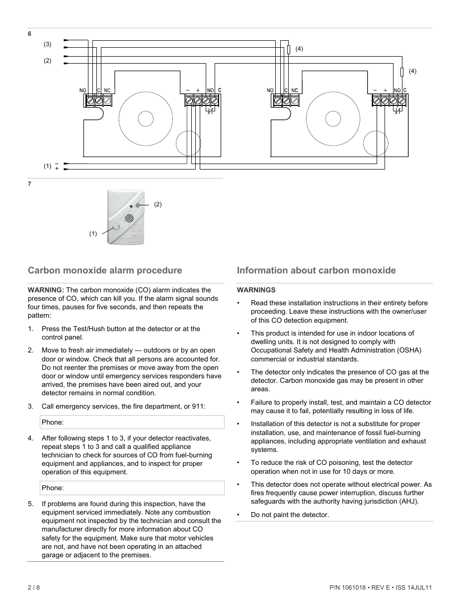 Carbon monoxide alarm procedure, Information about carbon monoxide | Edwards Signaling 250-CO User Manual | Page 2 / 8