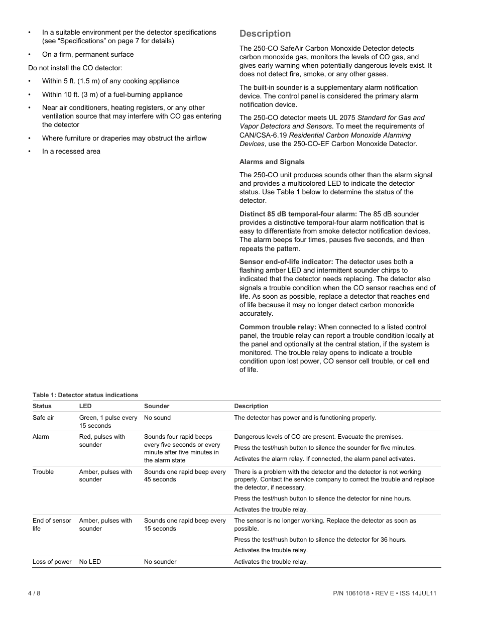 Description | Edwards Signaling 250-CO User Manual | Page 4 / 8