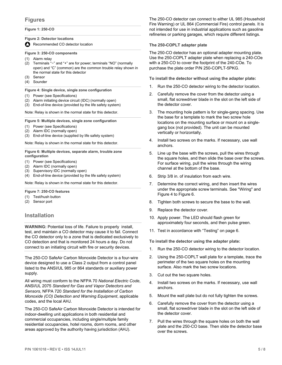 Figures, Installation | Edwards Signaling 250-CO User Manual | Page 5 / 8