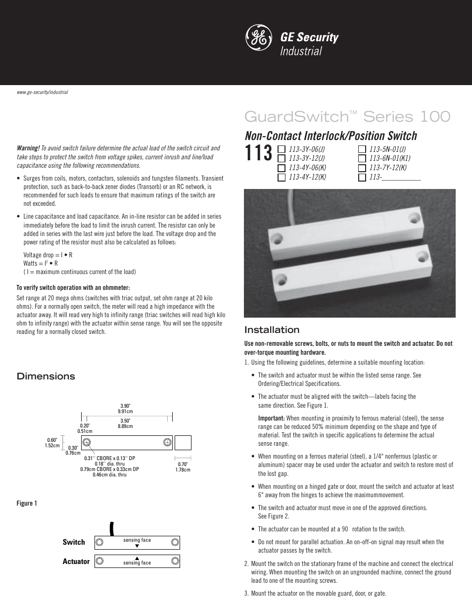 Edwards Signaling 113 GuardSwitch User Manual | 3 pages