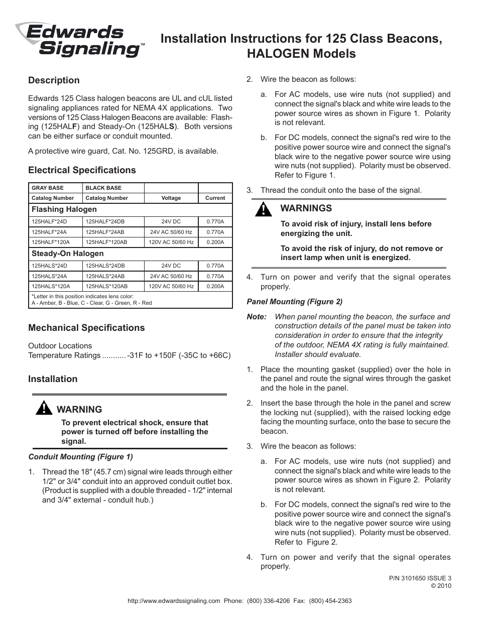 Edwards Signaling 125 Class Halogen User Manual | 4 pages