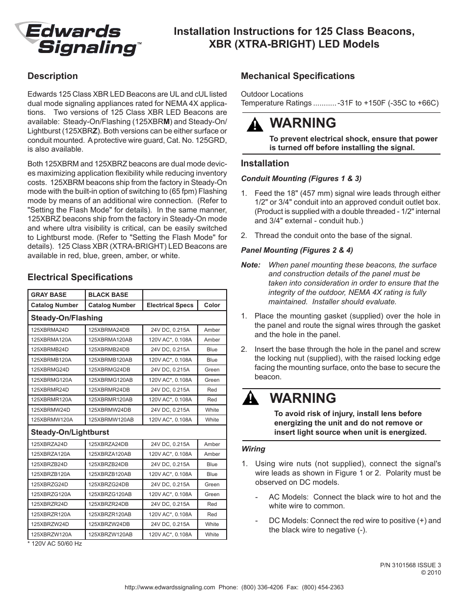 Edwards Signaling 125XBR LED User Manual | 4 pages