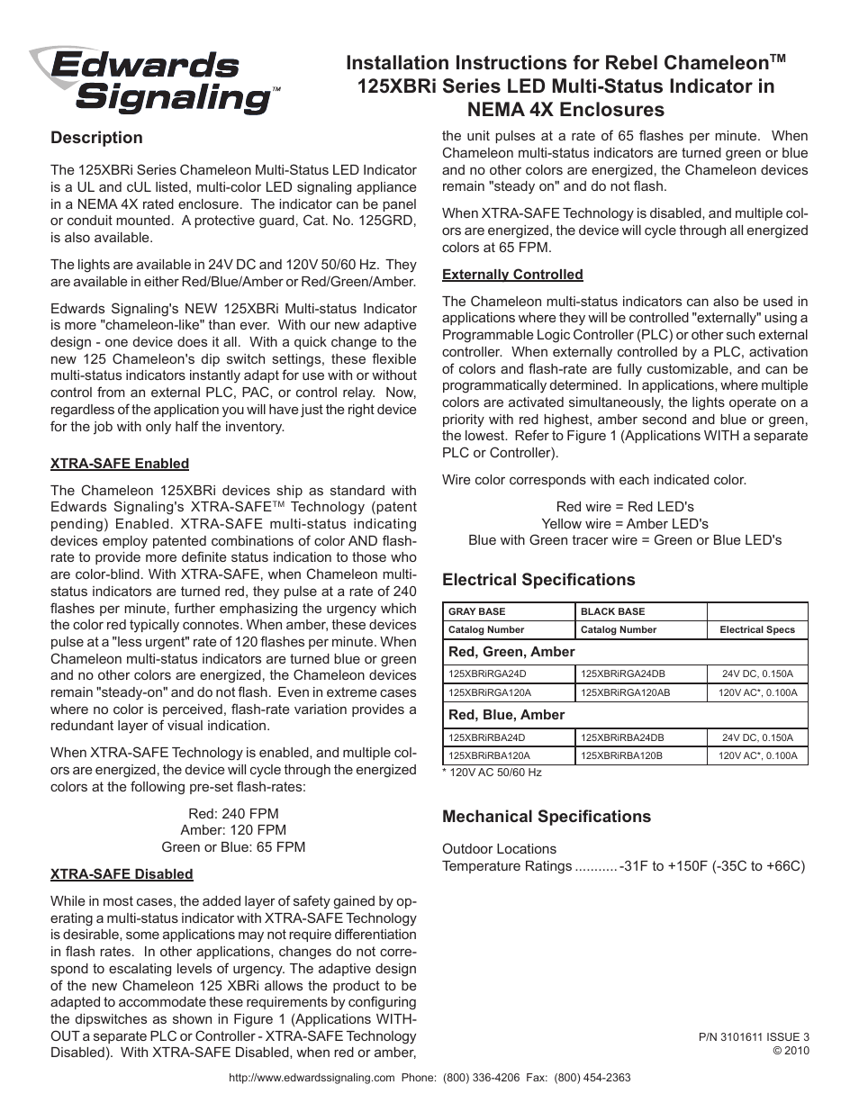 Edwards Signaling 125XBRi Chameleon User Manual | 4 pages