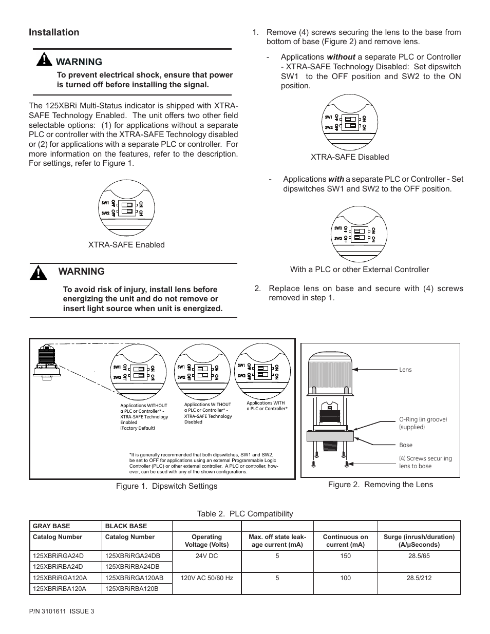 Installation, Warning | Edwards Signaling 125XBRi Chameleon User Manual | Page 2 / 4