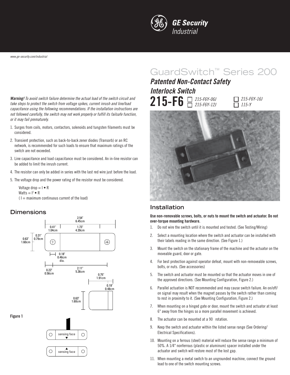 Edwards Signaling 215-F6 GuardSwitch User Manual | 4 pages