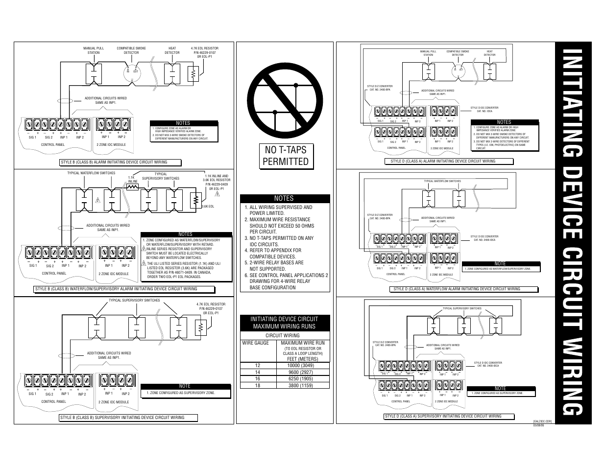No t-taps permitted, Initiating device circuit maximum wiring runs | Edwards Signaling 2400 Series User Manual | Page 71 / 79