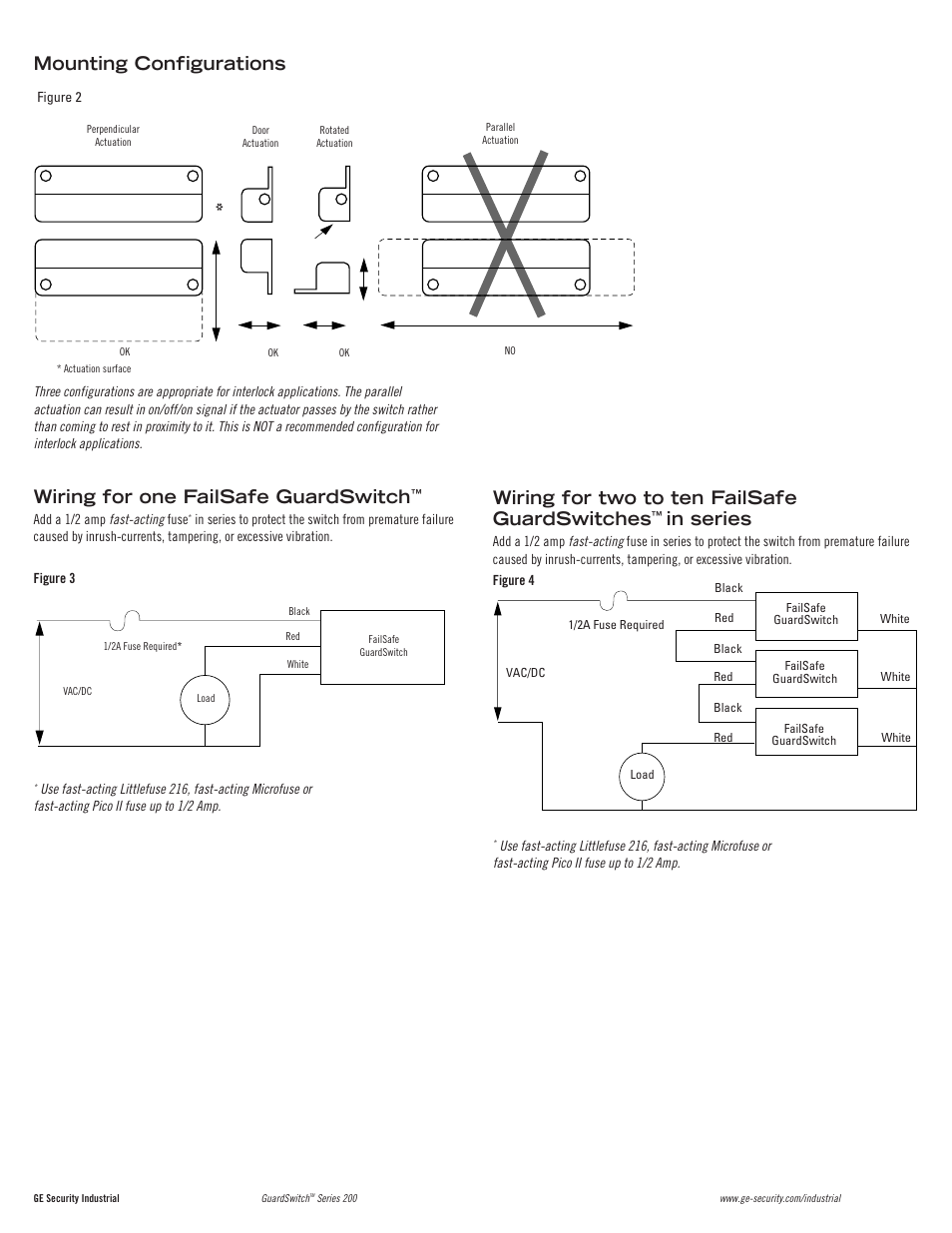 Wiring for one failsafe guardswitch, Wiring for two to ten failsafe guardswitches, Mounting configurations | Edwards Signaling 251-F6 User Manual | Page 2 / 4