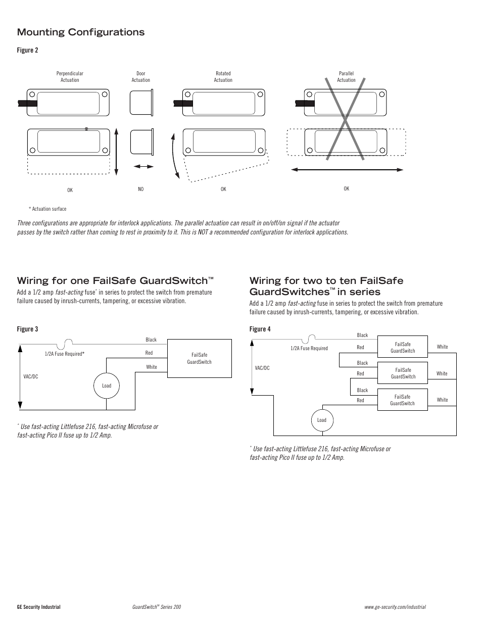 Mounting configurations, Wiring for two to ten failsafe guardswitches, Wiring for one failsafe guardswitch | Edwards Signaling 291-F6 User Manual | Page 2 / 4