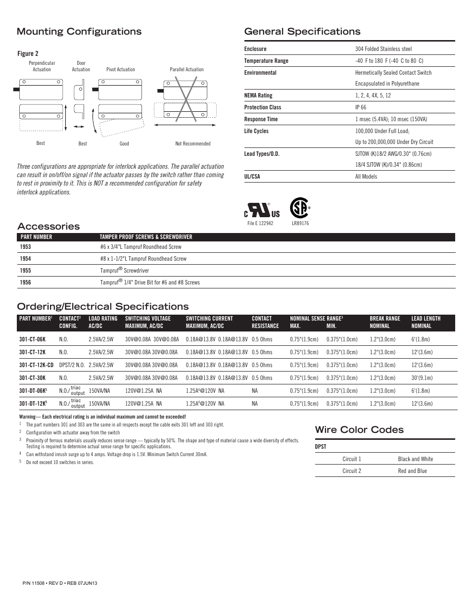Mounting configurations, Accessories, Wire color codes | Edwards Signaling 303 User Manual | Page 2 / 2