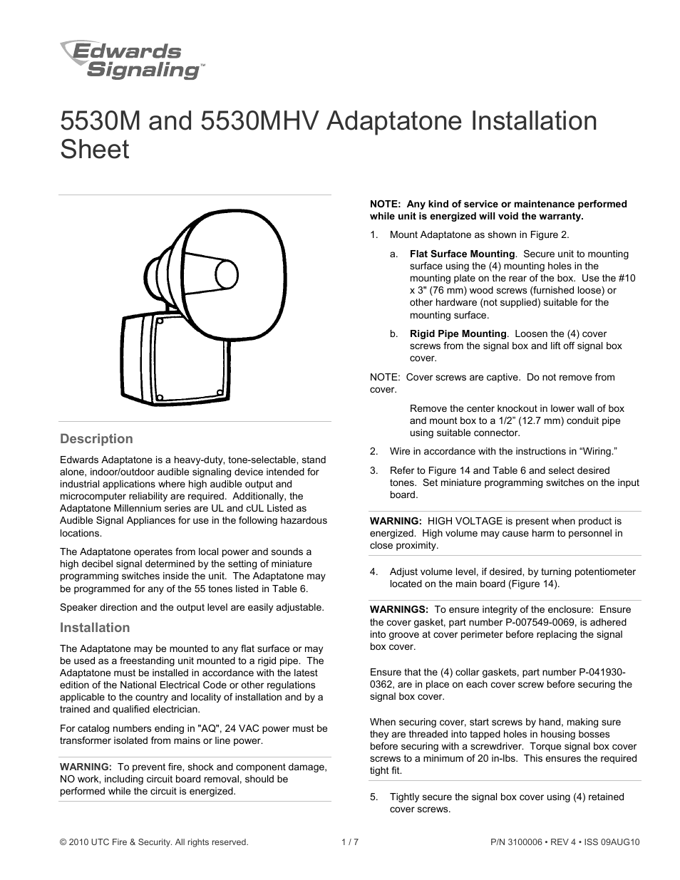 Edwards Signaling 5530MHV User Manual | 8 pages