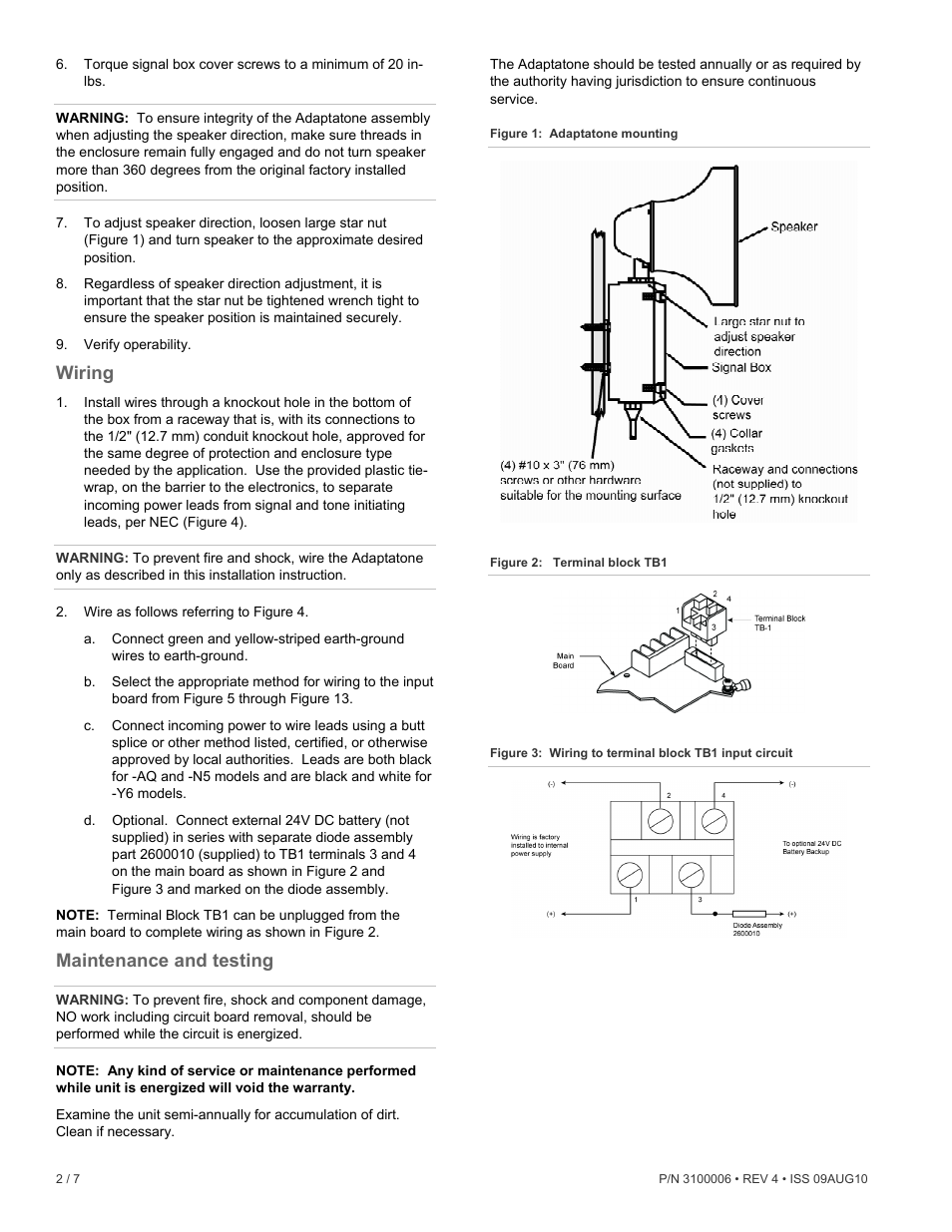 Wiring, Maintenance and testing | Edwards Signaling 5530MHV User Manual | Page 2 / 8