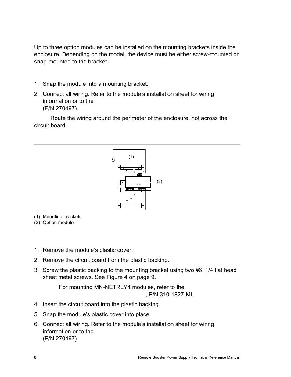 Installing option modules in the enclosure | Edwards Signaling EBPS Remote Booster Power Supply User Manual | Page 14 / 64