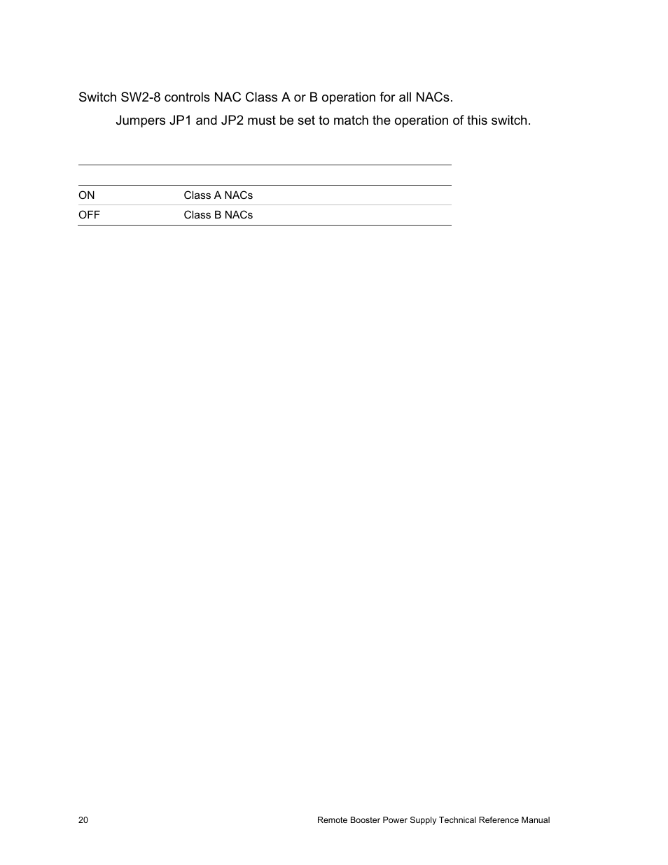 Class a or b nac configuration (sw2-8) | Edwards Signaling EBPS Remote Booster Power Supply User Manual | Page 26 / 64