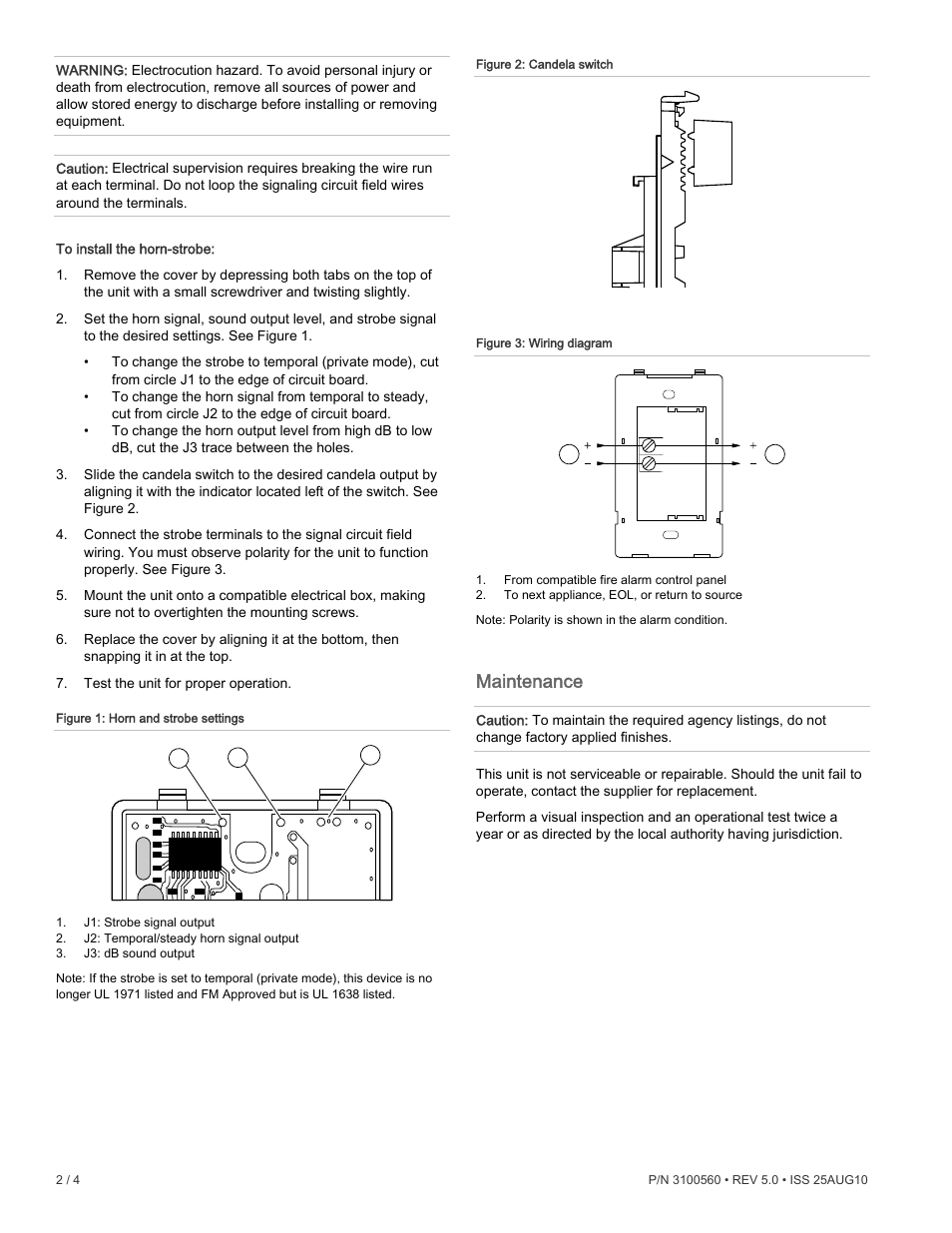 Maintenance | Edwards Signaling Genesis Temporal Horn-Strobe User Manual | Page 2 / 4