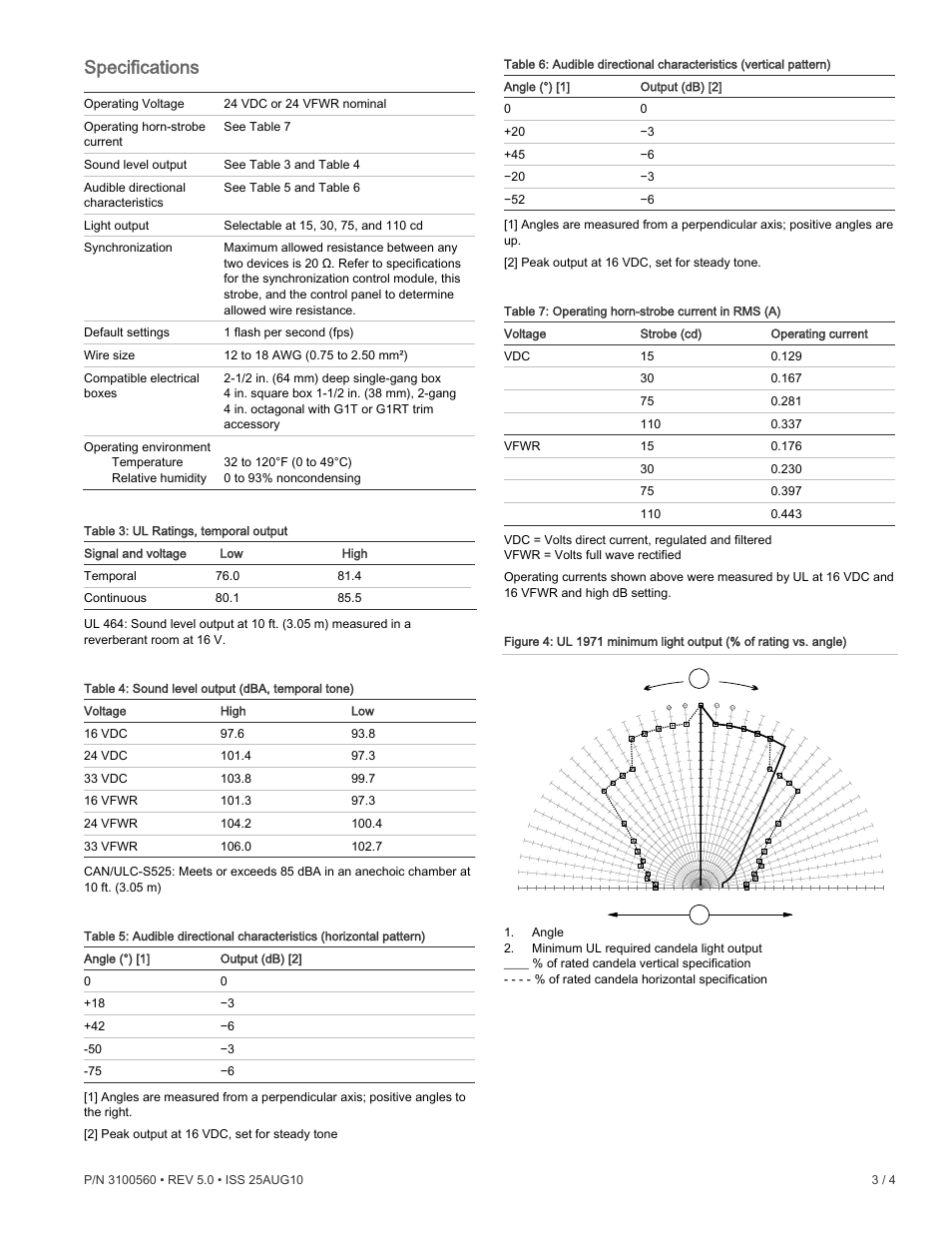 Specifications | Edwards Signaling Genesis Temporal Horn-Strobe User Manual | Page 3 / 4