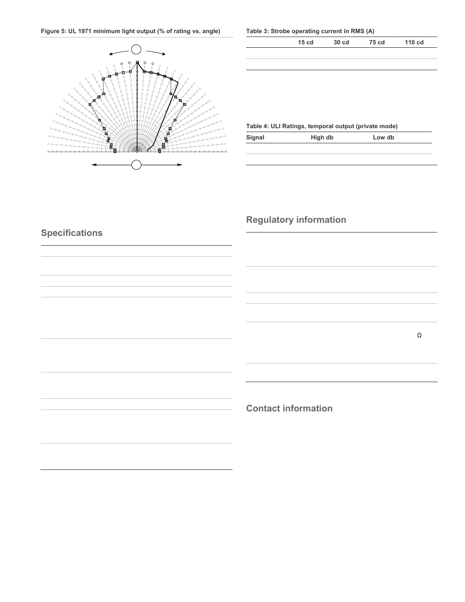 Specifications, Regulatory information, Contact information | Edwards Signaling Genesis Chime-Strobe User Manual | Page 3 / 4