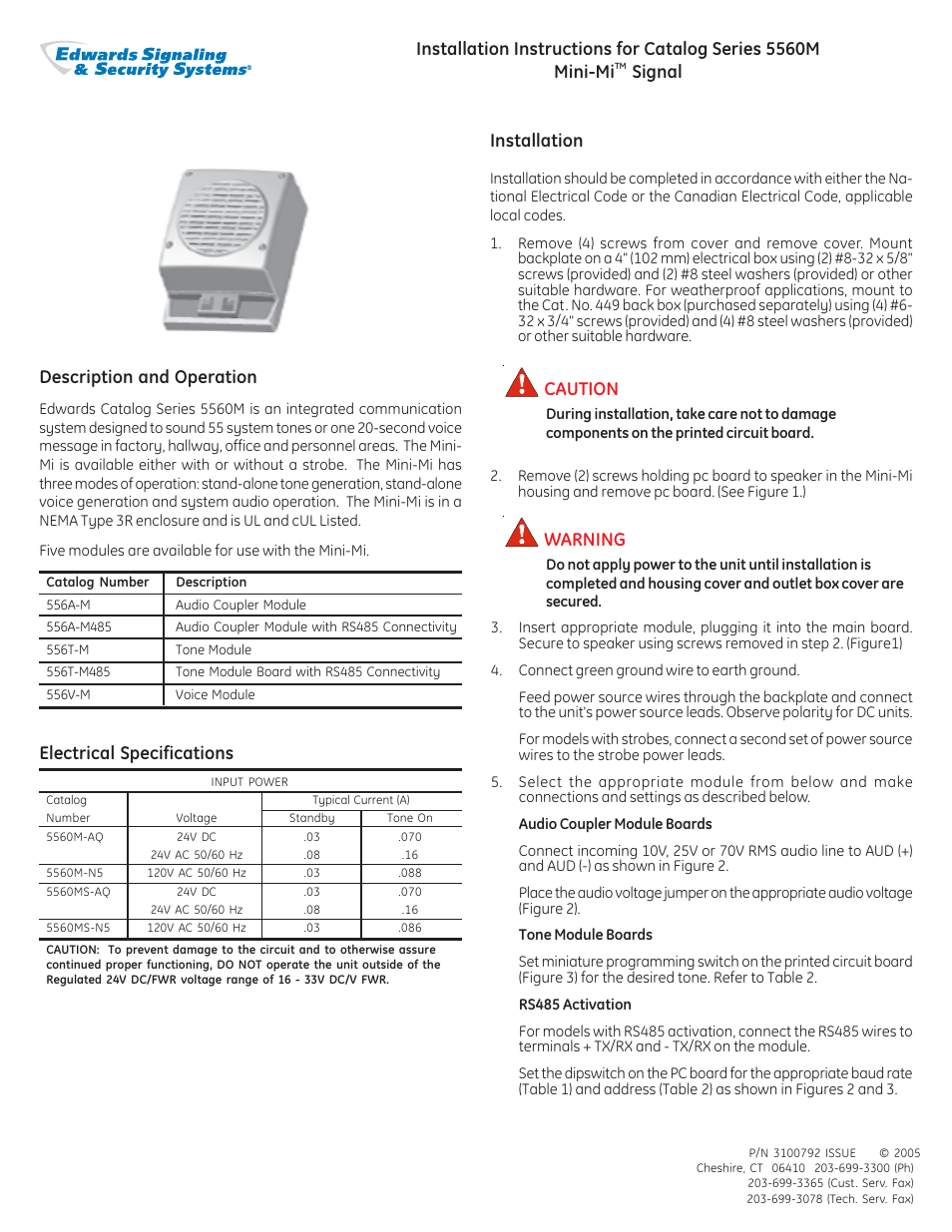 Edwards Signaling 5560M Series User Manual | 4 pages