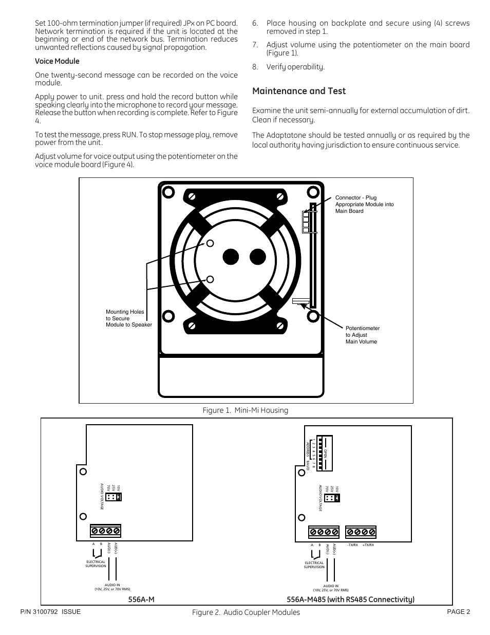 Maintenance and test, Figure 1. mini-mi housing | Edwards Signaling 5560M Series User Manual | Page 2 / 4