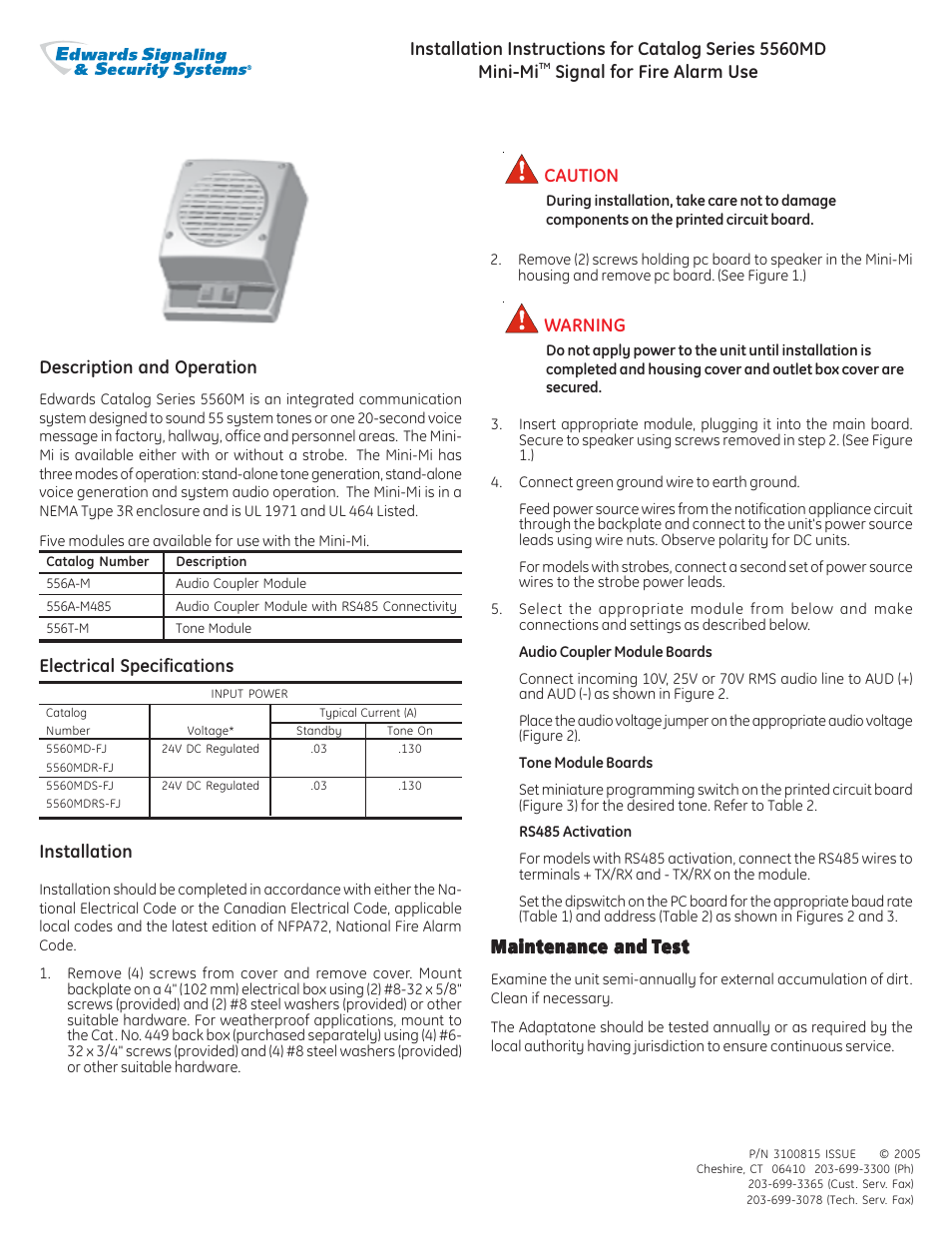 Edwards Signaling 5560MD Series User Manual | 4 pages