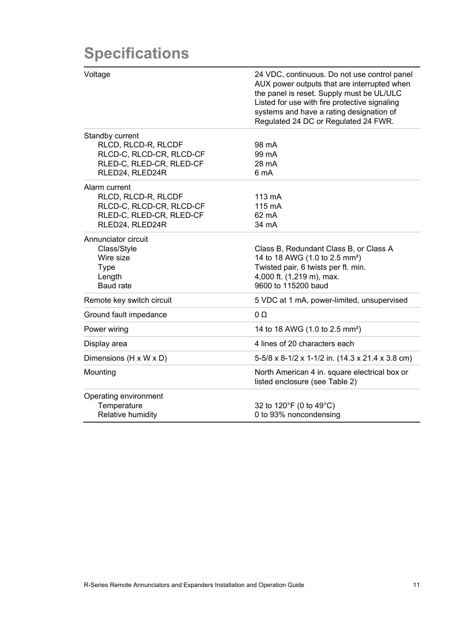 Specifications | Edwards Signaling R-Series User Manual | Page 15 / 26