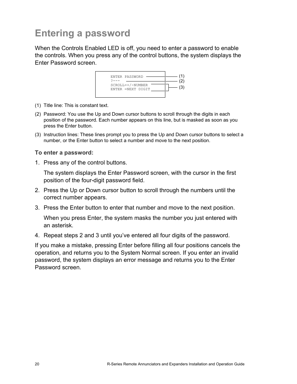 Entering a password | Edwards Signaling R-Series User Manual | Page 24 / 26