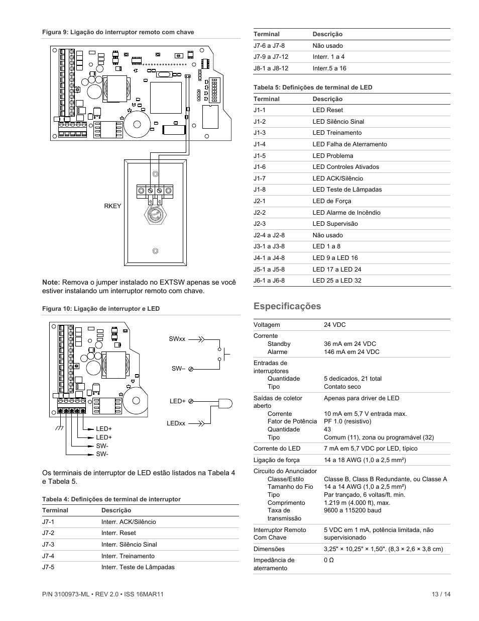 Especificações | Edwards Signaling GCI Graphic Annunciator Interface Card User Manual | Page 13 / 14