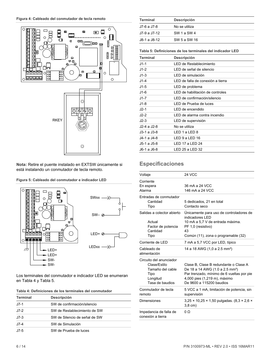 Especificaciones | Edwards Signaling GCI Graphic Annunciator Interface Card User Manual | Page 6 / 14