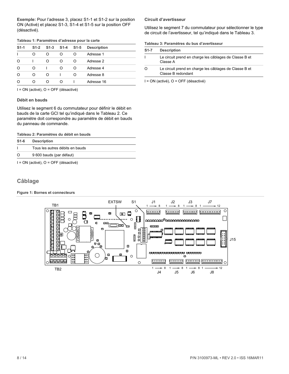 Câblage | Edwards Signaling GCI Graphic Annunciator Interface Card User Manual | Page 8 / 14