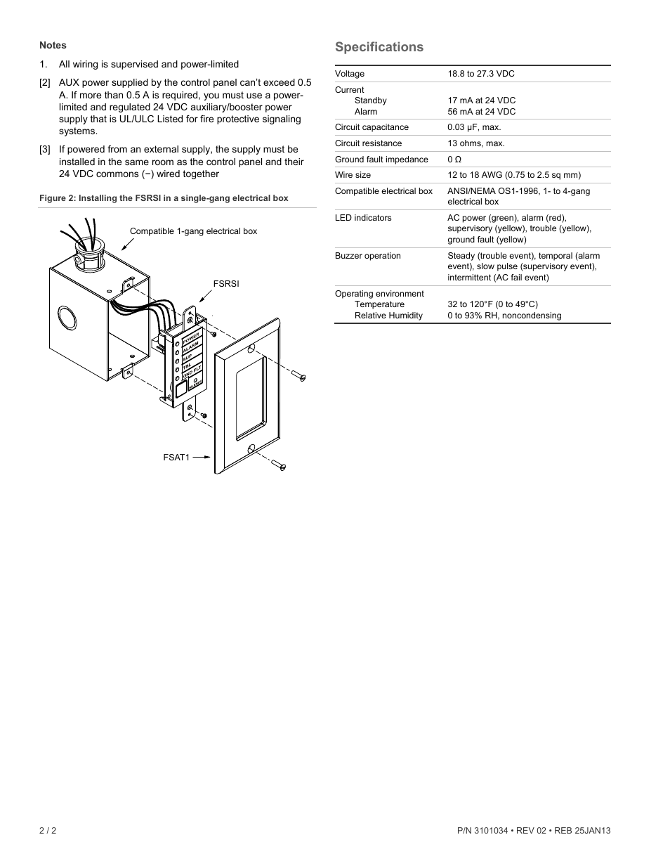 Specifications | Edwards Signaling FSRSI Remote System Indicator User Manual | Page 2 / 2