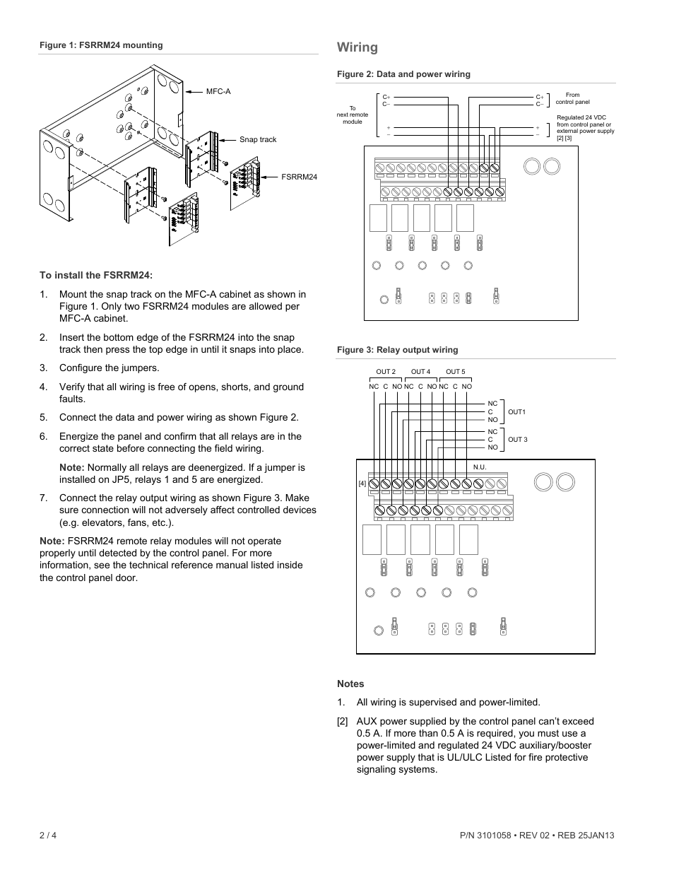 Wiring | Edwards Signaling FSRRM24 Remote Relay Module User Manual | Page 2 / 4