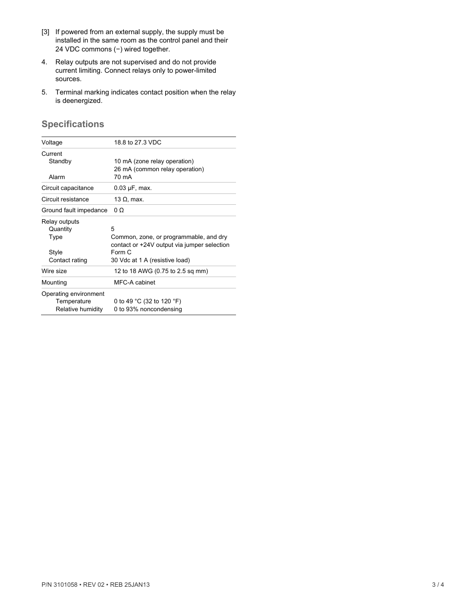 Specifications | Edwards Signaling FSRRM24 Remote Relay Module User Manual | Page 3 / 4