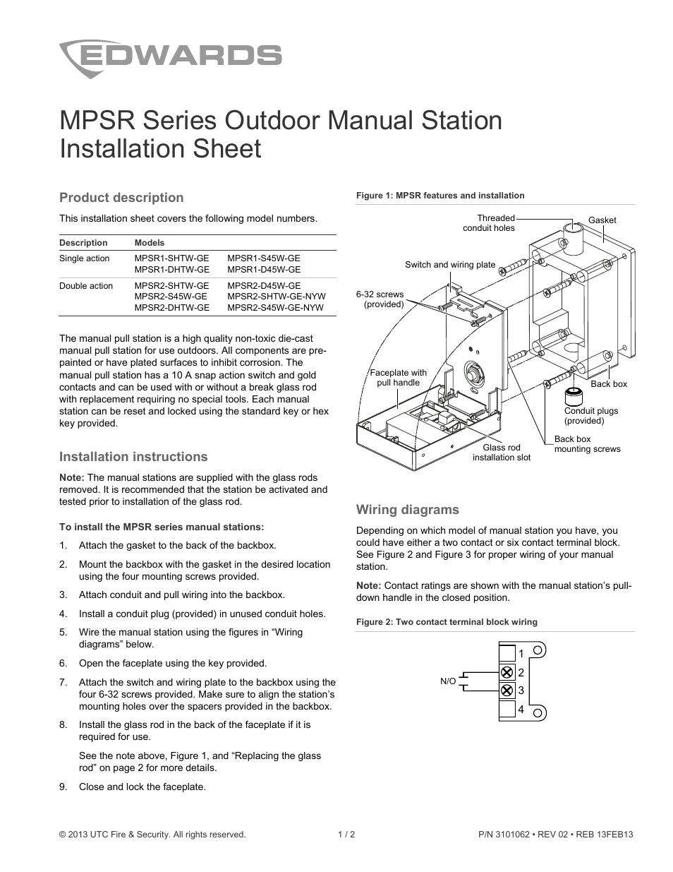 Edwards Signaling MPSR Series User Manual | 2 pages