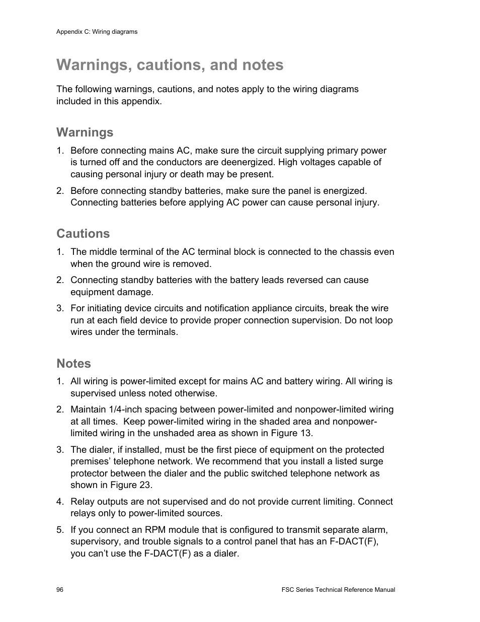 Warnings, Cautions | Edwards Signaling FSC Series User Manual | Page 104 / 132