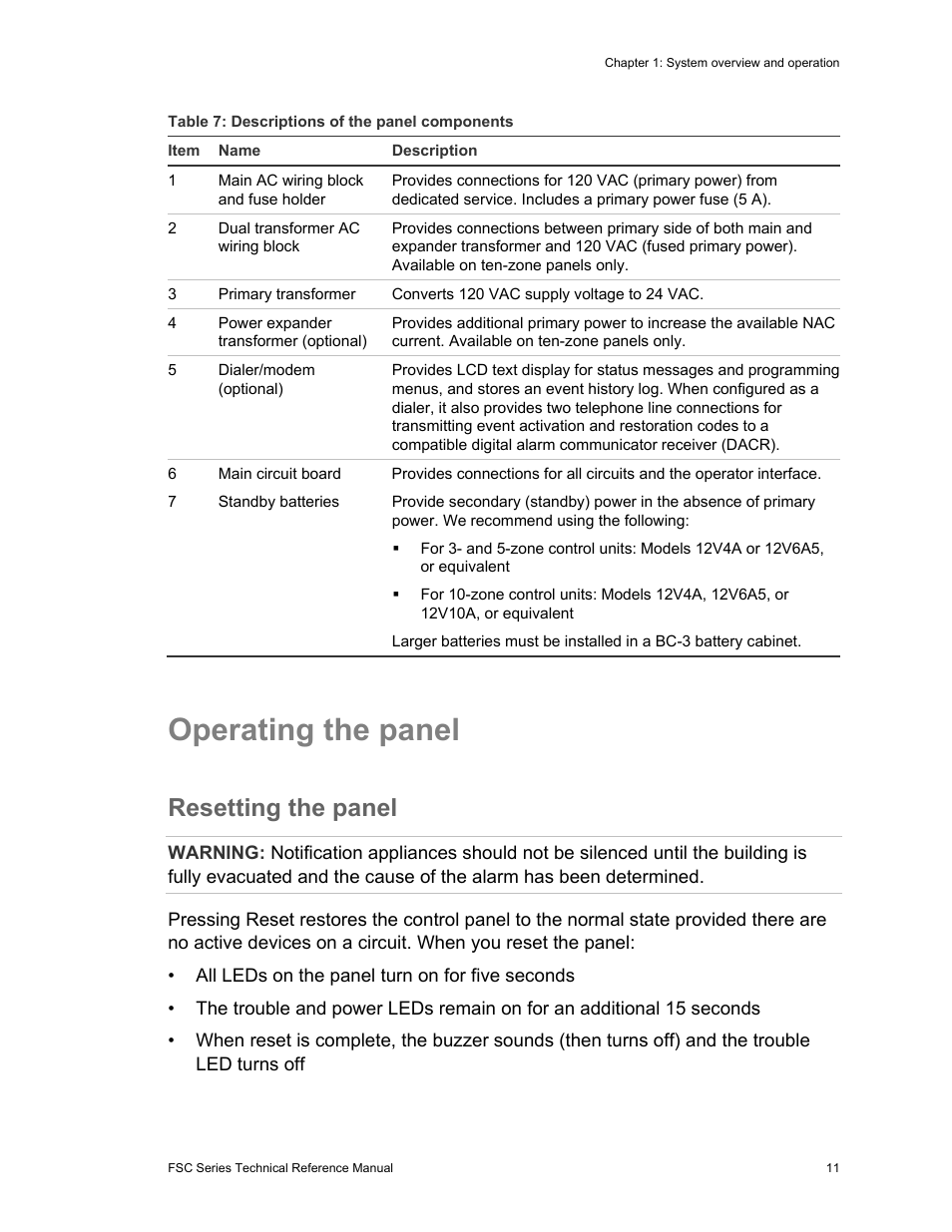 Operating the panel, Resetting the panel | Edwards Signaling FSC Series User Manual | Page 19 / 132