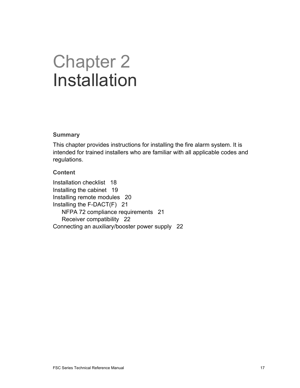 Chapter 2 installation | Edwards Signaling FSC Series User Manual | Page 25 / 132