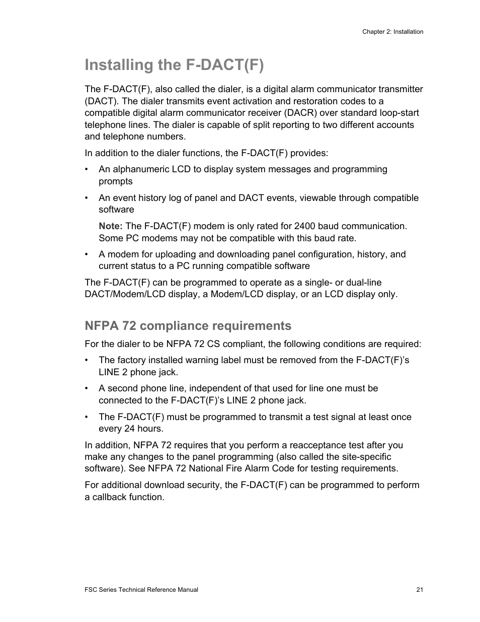 Installing the f-dact(f), Nfpa 72 compliance requirements | Edwards Signaling FSC Series User Manual | Page 29 / 132