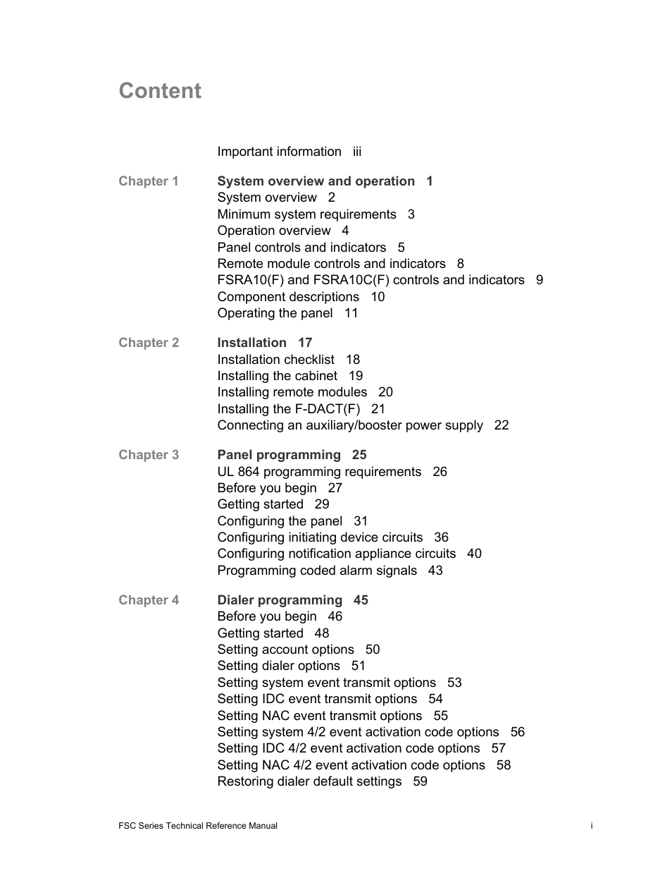 Content | Edwards Signaling FSC Series User Manual | Page 3 / 132