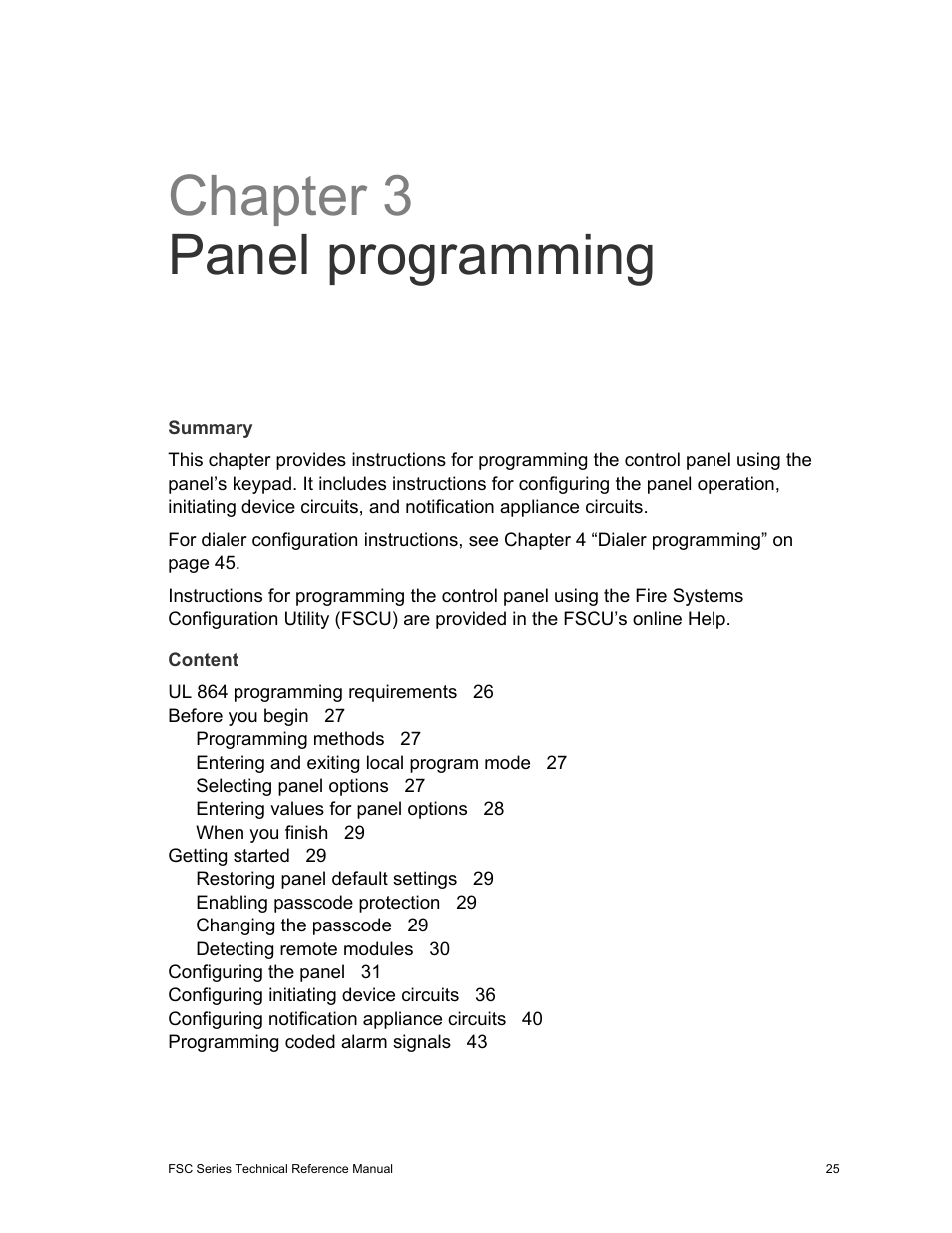 Chapter 3 panel programming | Edwards Signaling FSC Series User Manual | Page 33 / 132