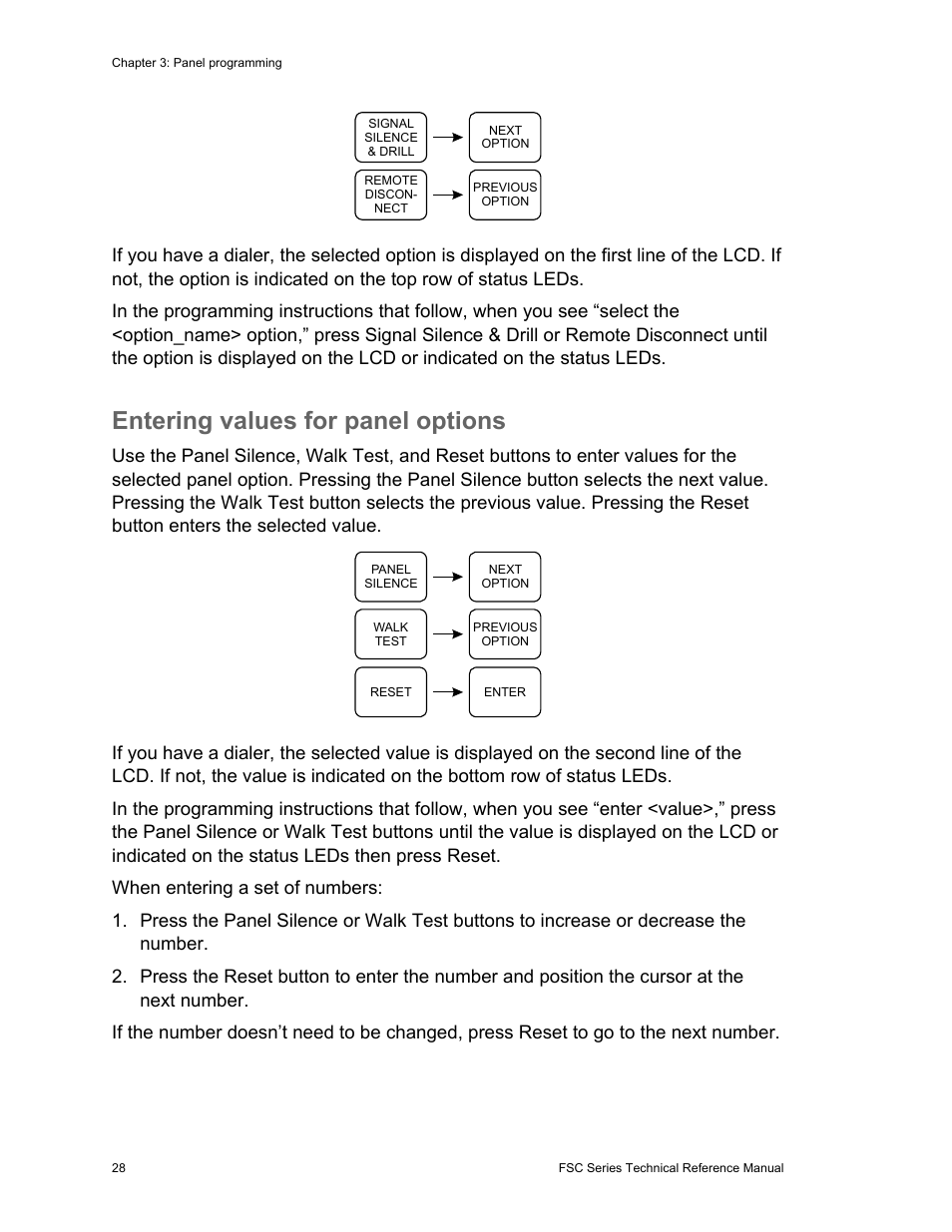 Entering values for panel options | Edwards Signaling FSC Series User Manual | Page 36 / 132