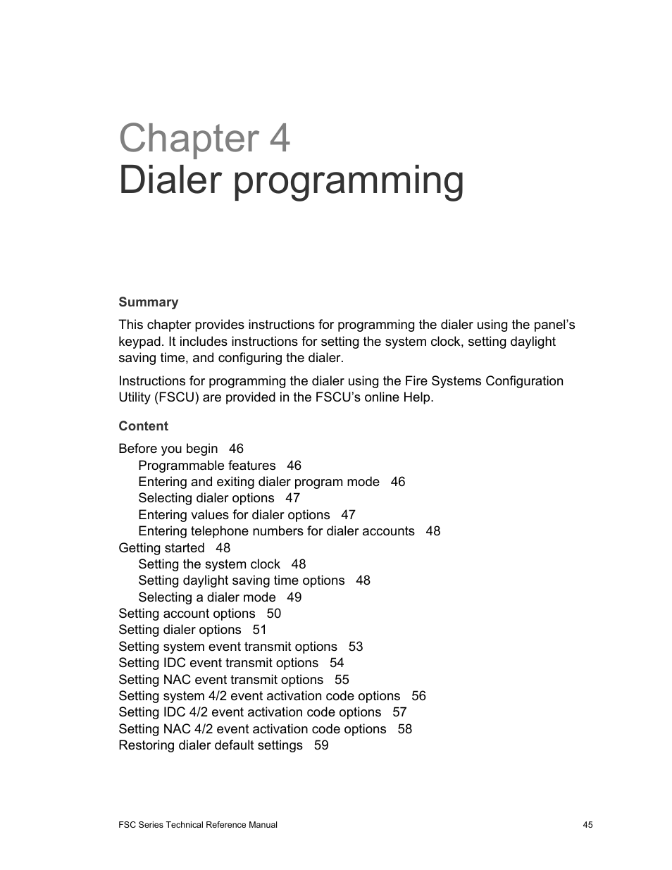 Chapter 4 dialer programming | Edwards Signaling FSC Series User Manual | Page 53 / 132