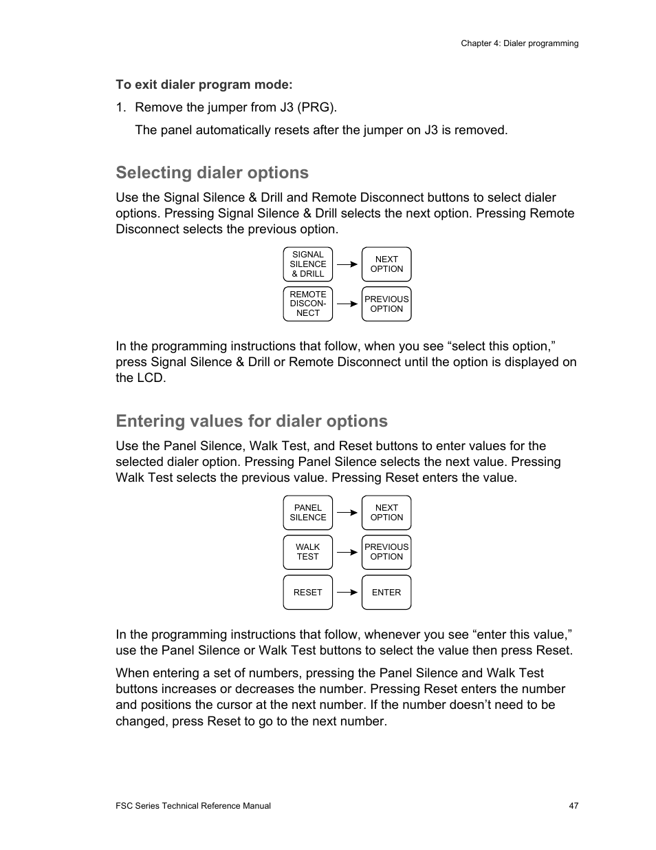 Selecting dialer options, Entering values for dialer options | Edwards Signaling FSC Series User Manual | Page 55 / 132