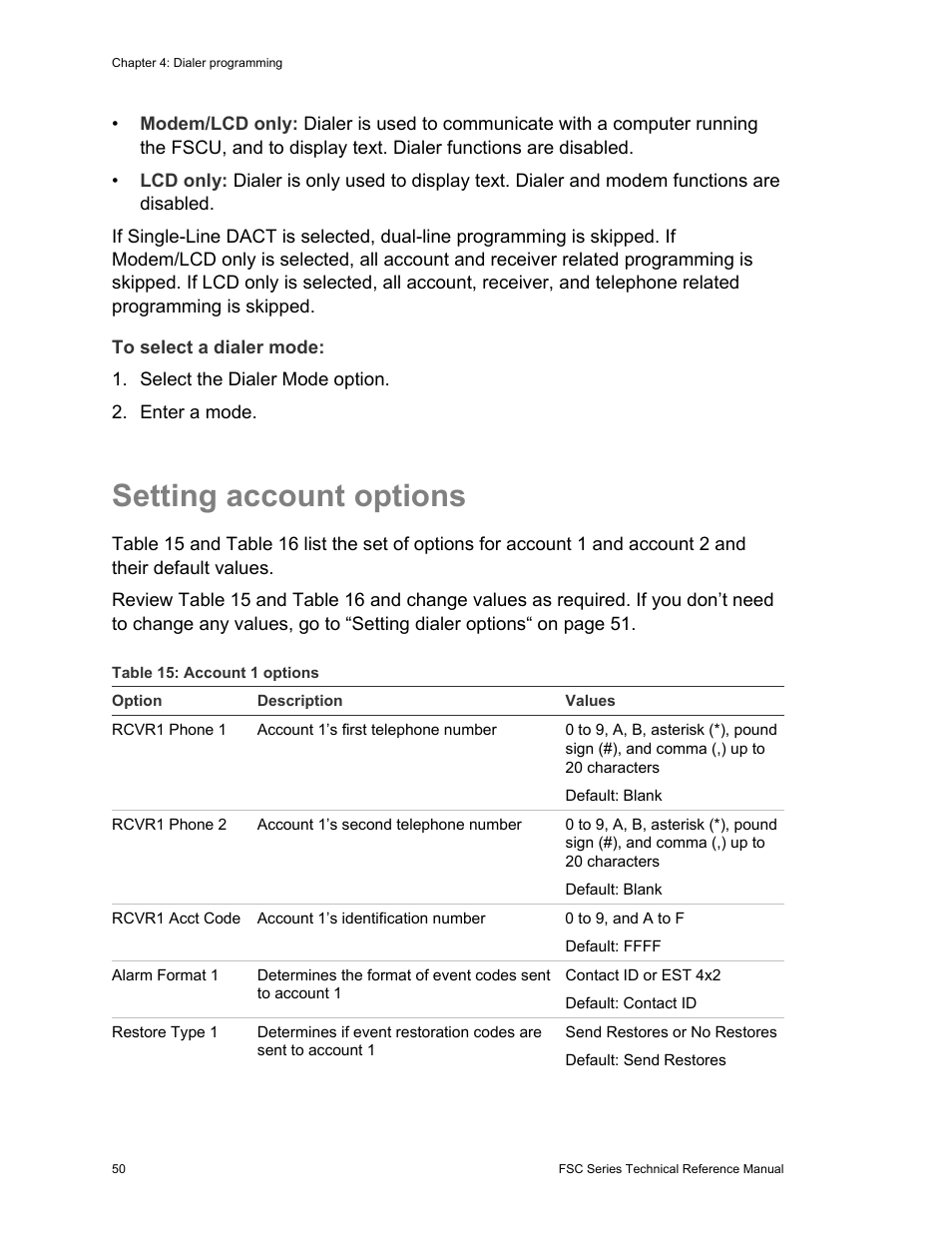 Setting account options | Edwards Signaling FSC Series User Manual | Page 58 / 132