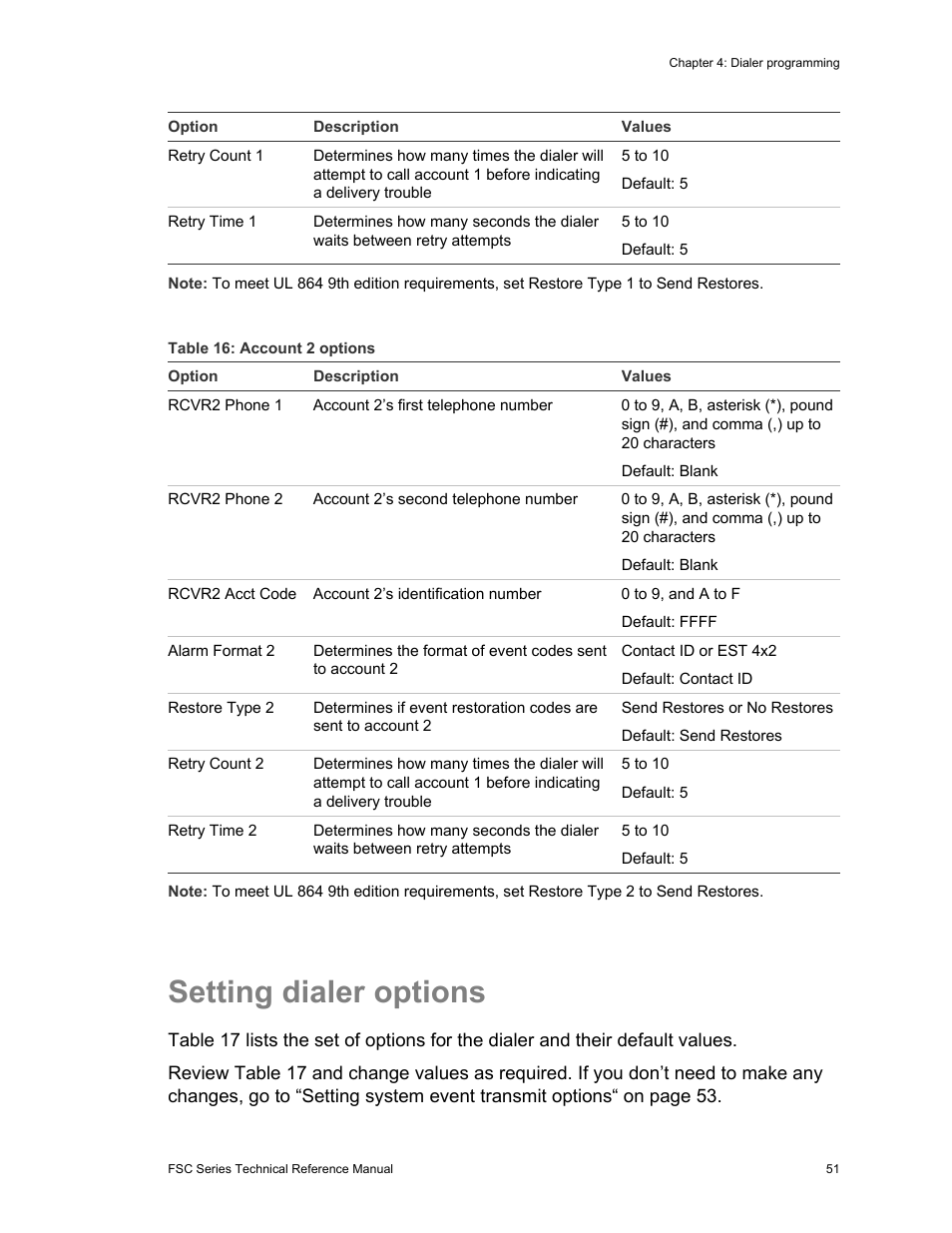 Setting dialer options | Edwards Signaling FSC Series User Manual | Page 59 / 132