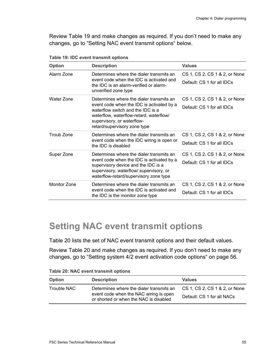 Setting nac event transmit options | Edwards Signaling FSC Series User Manual | Page 63 / 132