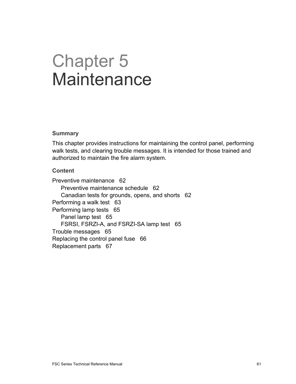 Chapter 5 maintenance | Edwards Signaling FSC Series User Manual | Page 69 / 132