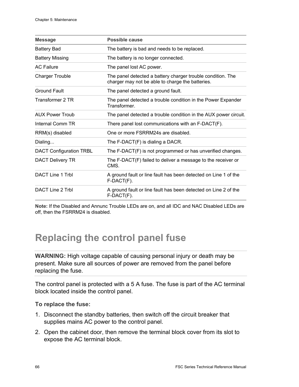 Replacing the control panel fuse | Edwards Signaling FSC Series User Manual | Page 74 / 132