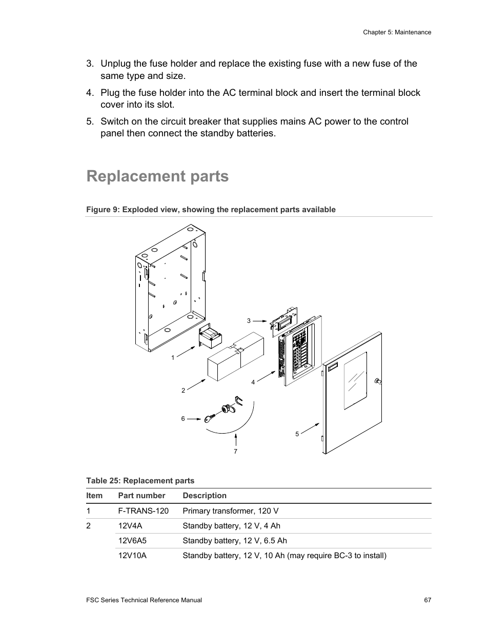 Replacement parts | Edwards Signaling FSC Series User Manual | Page 75 / 132