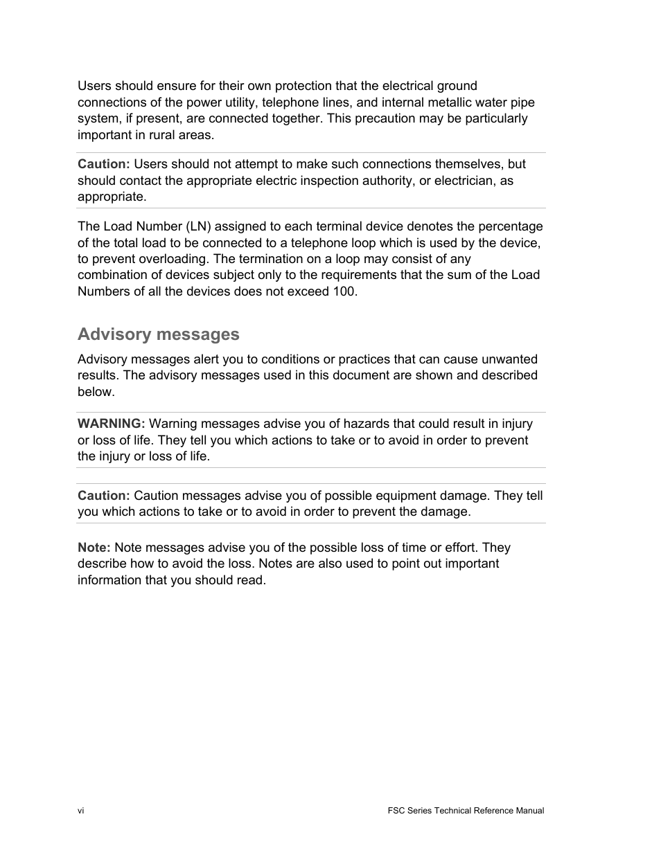 Advisory messages | Edwards Signaling FSC Series User Manual | Page 8 / 132