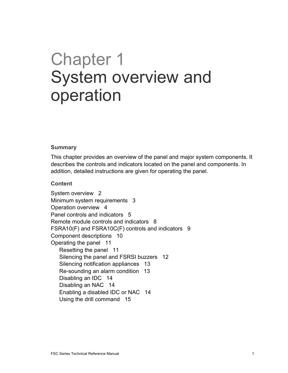 Chapter 1 system overview and operation | Edwards Signaling FSC Series User Manual | Page 9 / 132