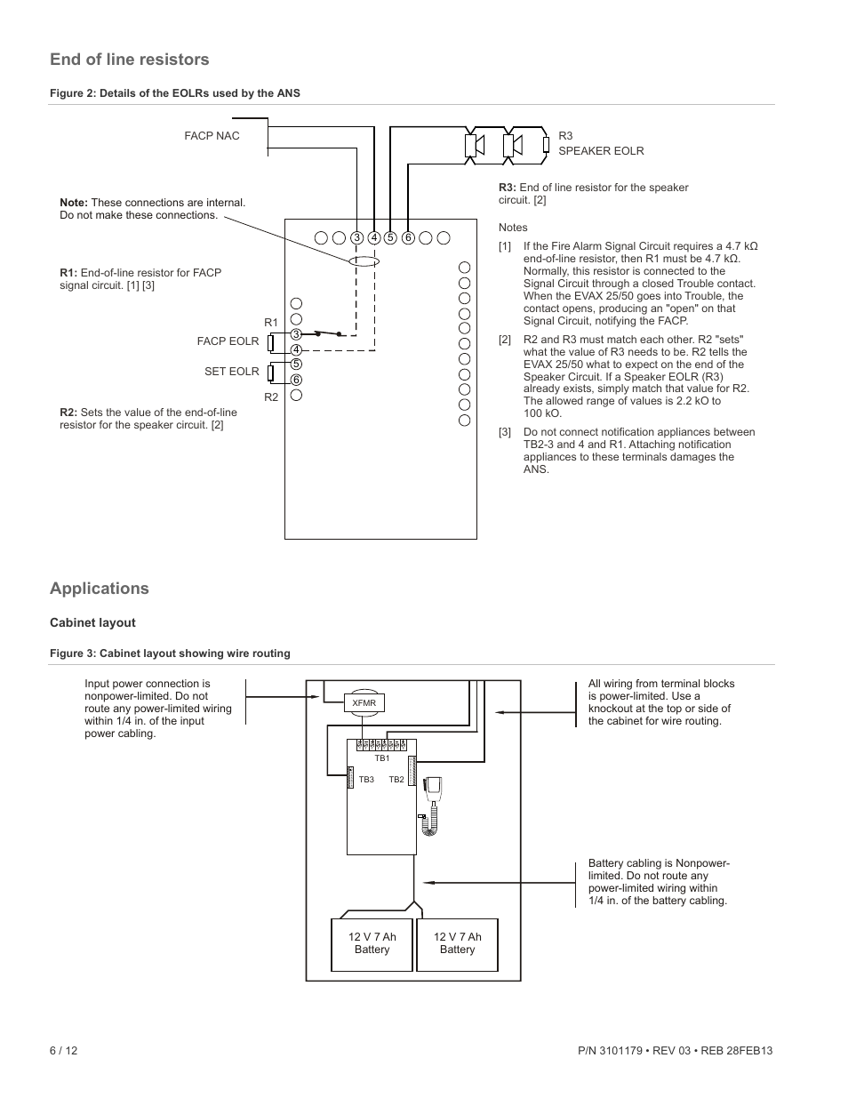 End of line resistors, Applications, Cabinet layout | Edwards Signaling ANS Audio Notification System User Manual | Page 6 / 12